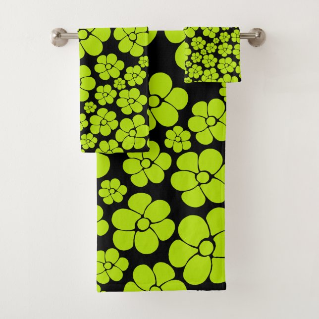 Blume Muster - Limettengrün Badhandtuch Set (Insitu)