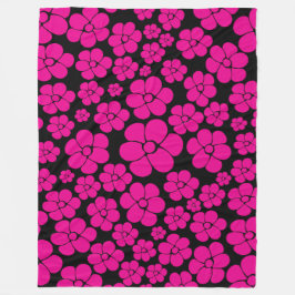 Blume Muster - Magenta und Schwarz Fleecedecke