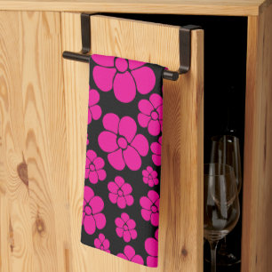 Blume Muster - Magenta und Schwarz Geschirrtuch