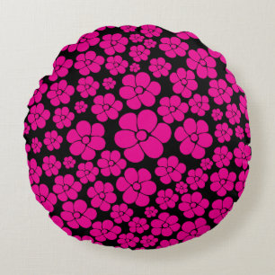Blume Muster - Magenta und Schwarz Kissen