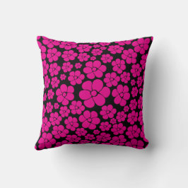 Blume Muster - Magenta und Schwarz Kissen