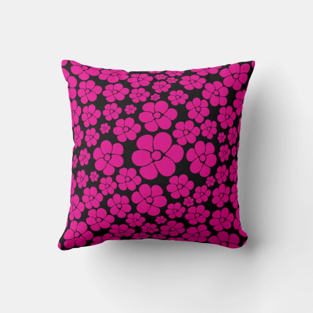 Blume Muster - Magenta und Schwarz Kissen (Rückseite)
