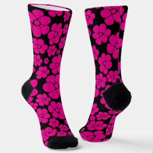 Blume Muster - Magenta und Schwarz Socken