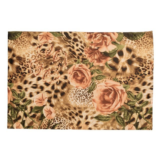 Blume Muster mit Leopard-Druck Kissenbezug (Rückseite)