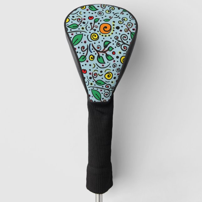 Blume Muster orange Schwenken Berry auf Aquamarin  Golf Headcover (Vorderseite)