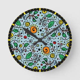 Blume Muster orange Schwenken Berry auf Aquamarin  Runde Wanduhr