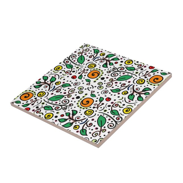 Blume Muster orange Swirt Berry auf Weiß - Fliese (Seite)