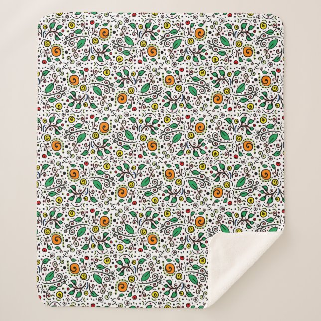 Blume Muster orange Swirt Berry auf Weiß - Sherpadecke (Vorderseite)