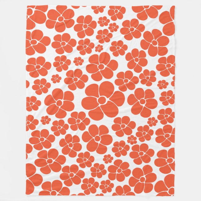 Blume Muster - Orange und Weiß Fleecedecke (Vorderseite)