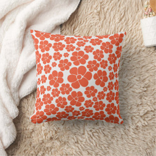 Blume Muster - Orange und Weiß Kissen