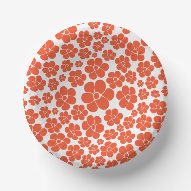Blume Muster - Orange und Weiß Pappteller (Vorderseite)