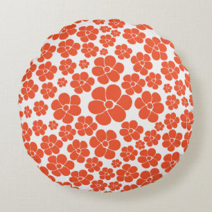 Blume Muster - Orange und Weiß Rundes Kissen