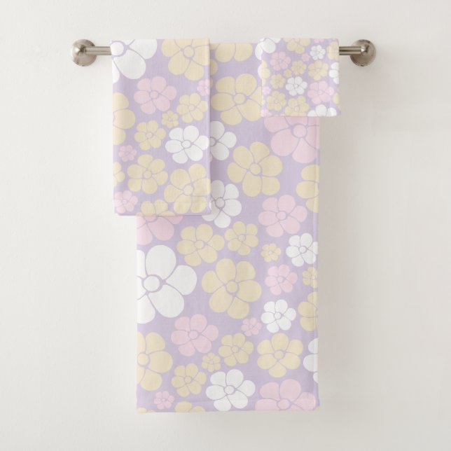 Blume Muster - Pastellrosa, Gelb und Lila Badhandtuch Set (Insitu)