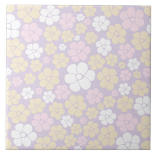 Blume Muster - Pastellrosa, Gelb und Lila Fliese