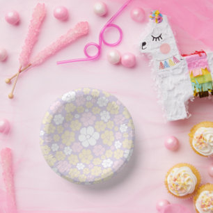 Blume Muster - Pastellrosa, Gelb und Lila Pappteller