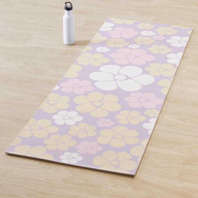 Blume Muster - Pastellrosa, Gelb und Lila Yogamatte (Beispiel)