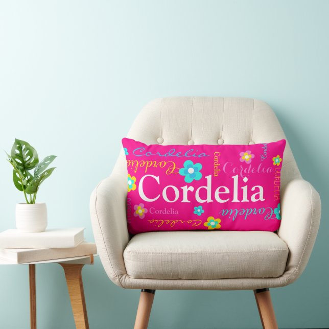 Blume Muster rosa Aqua Cordelia Lendenkissen (Stuhl )