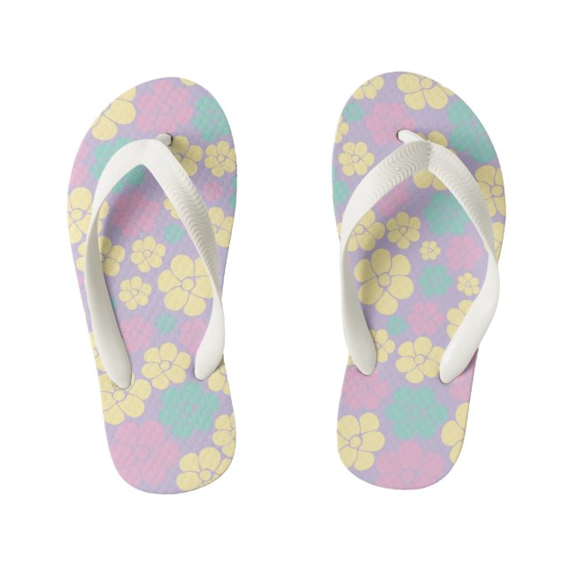 Blume Muster - Rosa, Gelb, Lila und Grün Kinderbadesandalen (Fußbett)