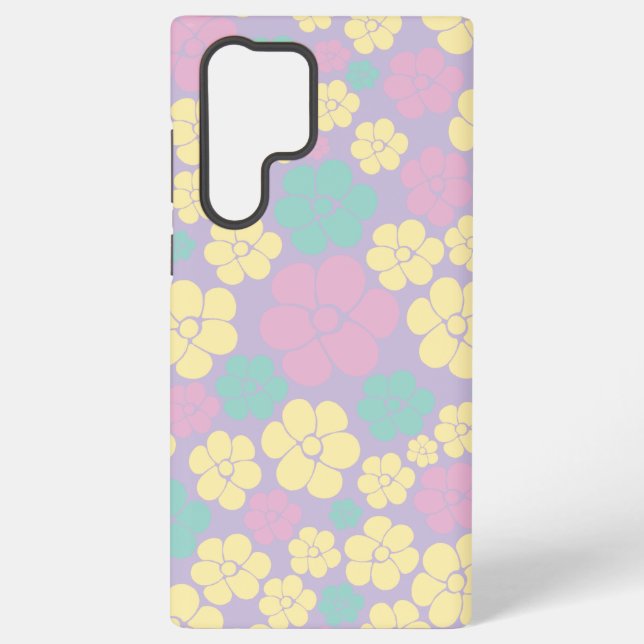 Blume Muster - Rosa, Gelb, Lila und Grün Samsung Galaxy Hülle (Rückseite)
