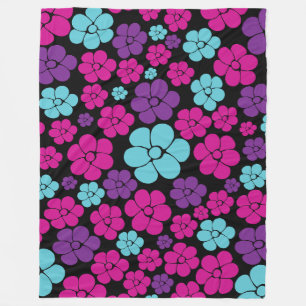 Blume Muster - Rosa, Lila, Blau und Schwarz Fleecedecke