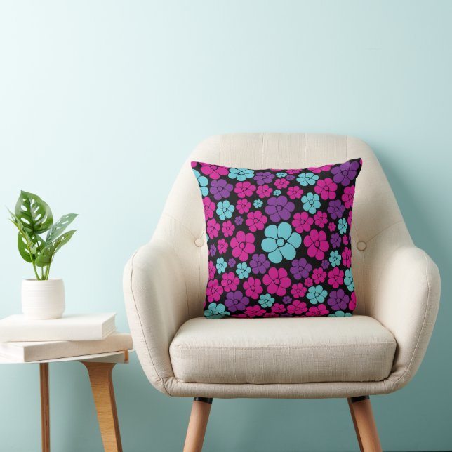 Blume Muster - Rosa, Lila, Blau und Schwarz Kissen (Stuhl )