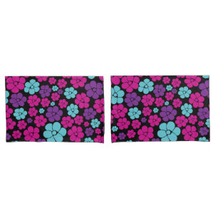 Blume Muster - Rosa, Lila, Blau und Schwarz Kissenbezug