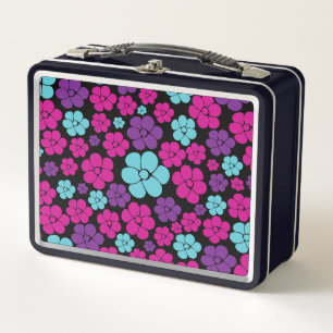 Blume Muster - Rosa, Lila, Blau und Schwarz Metall Brotdose