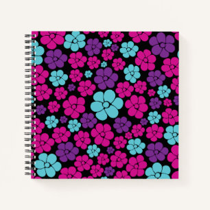 Blume Muster - Rosa, Lila, Blau und Schwarz Notizbuch