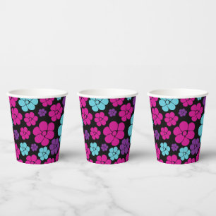 Blume Muster - Rosa, Lila, Blau und Schwarz Pappbecher