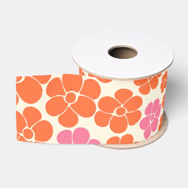 Blume Muster - Rosa, orange und creme Ripsband (Spule)