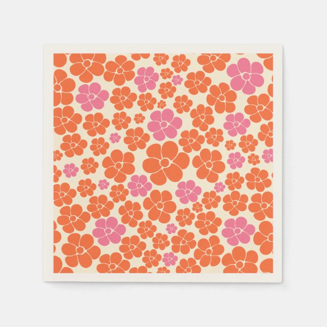 Blume Muster - Rosa, orange und creme Serviette (Vorderseite)