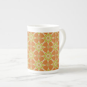 Blume Muster, Rot, Grün, Creme China Tasse