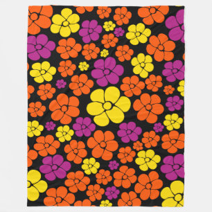 Blume Muster - Schwarz, Rosa, Orange und Gelb Fleecedecke