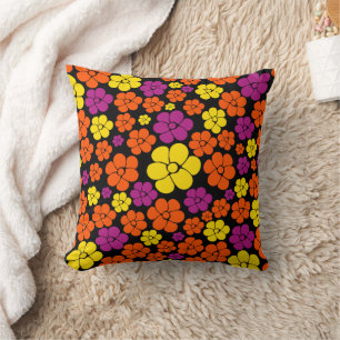 Blume Muster - Schwarz, Rosa, Orange und Gelb Kissen