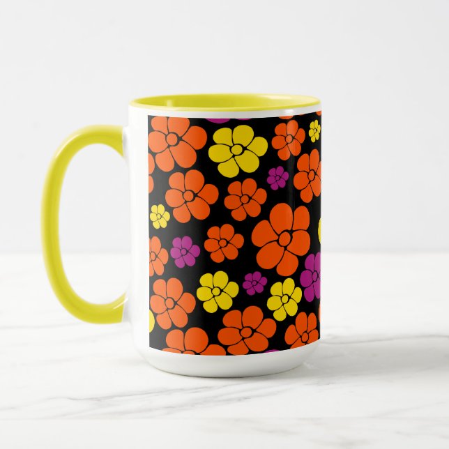 Blume Muster - Schwarz, Rosa, Orange und Gelb Tasse (Links)