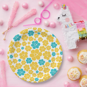 Blume Muster - Türkis und Gelb Pappteller