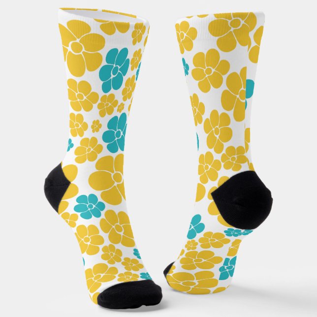 Blume Muster - Türkis und Gelb Socken (Gewinkelt)