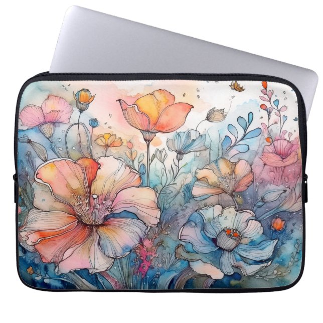 Blume Muster Wasserfarbe Laptopschutzhülle (Vorderseite)