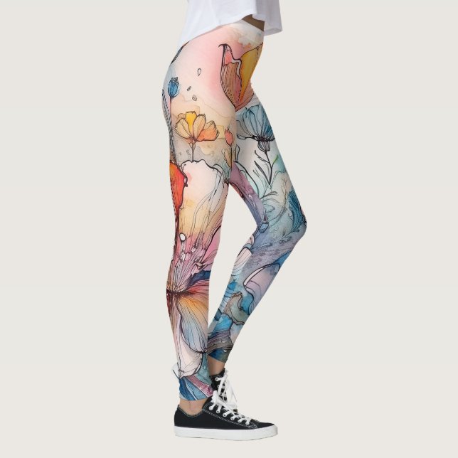 Blume Muster Wasserfarbe Leggings (Rechts)