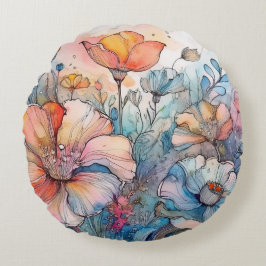 Blume Muster Wasserfarbe Rundes Kissen