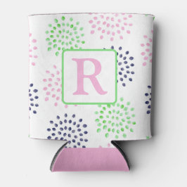 Blume Muster Wasserfarbenmonogramm rosa Navy Dosenkühler