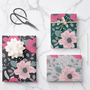 Blume Muster Wrapping Paper Flat Sheet Set 3 Geschenkpapier Set