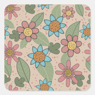 Blume, Nahtlos, Textil Quadratischer Aufkleber