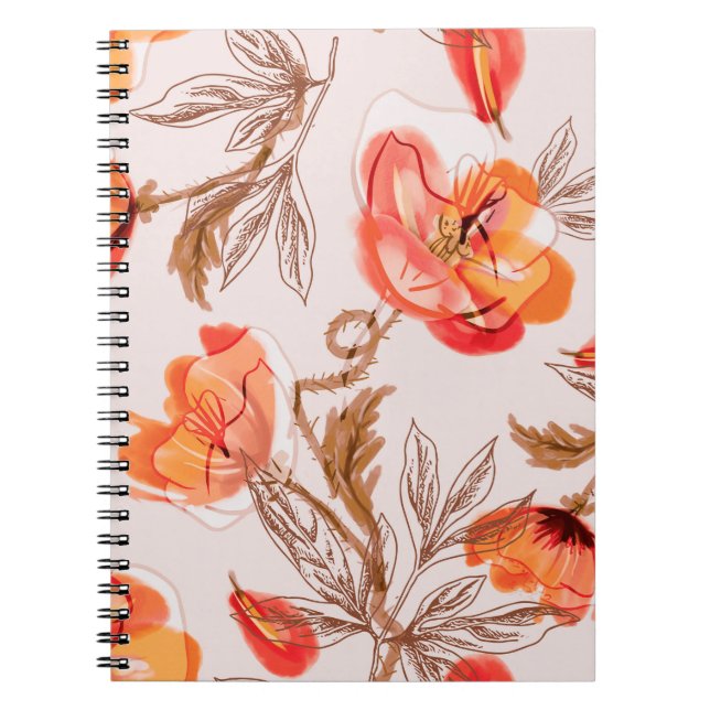 Blume Nahtloses Muster auf Beige Backgr Notizblock (Vorderseite)