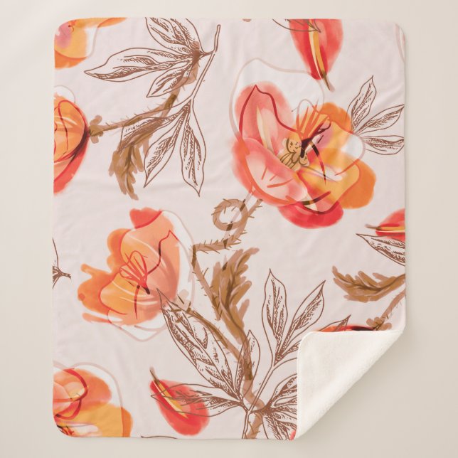 Blume Nahtloses Muster auf Beige Backgr Sherpadecke (Vorderseite)
