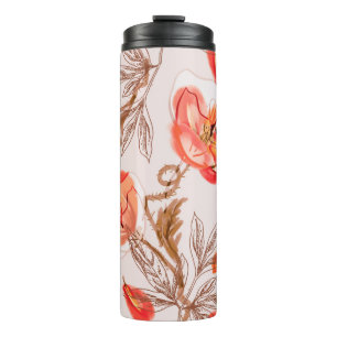 Blume Nahtloses Muster auf Beige Backgr Thermosbecher