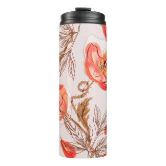 Blume Nahtloses Muster auf Beige Backgr Thermosbecher