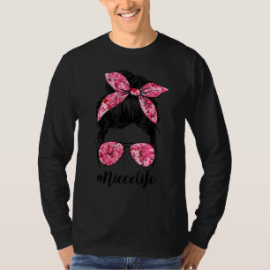 Blume Niece Life Messy Bun Hair Brillen Pink Moth T-Shirt