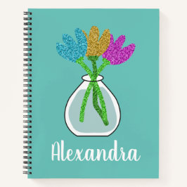 Blume niedlicher Glitzer Personalisiert Notizbuch