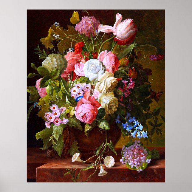 Blume noch Leben der Rose Tulippen und Hyazinthen Poster (Vorne)